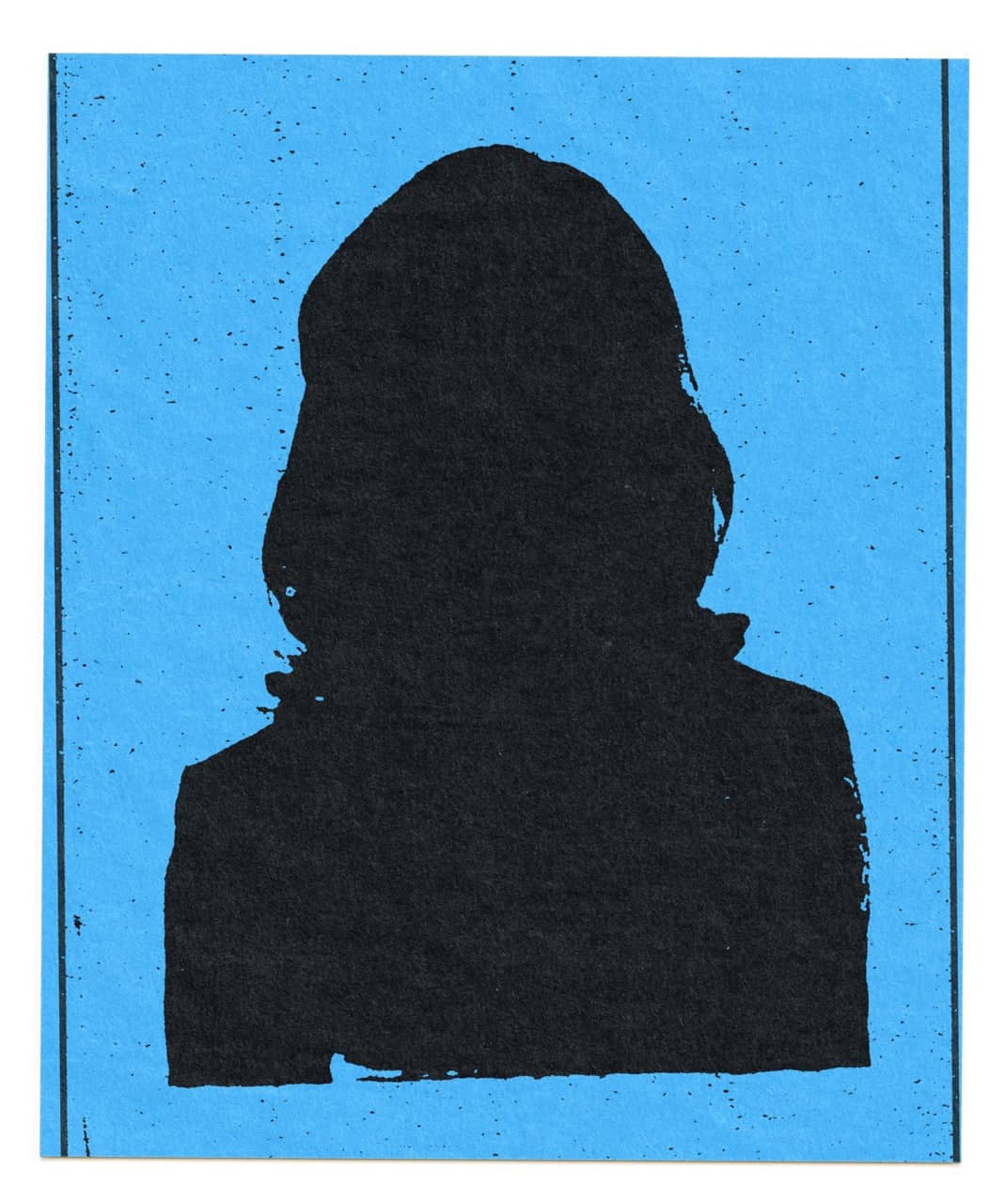 Black silhouette portrait on a textured blue background.