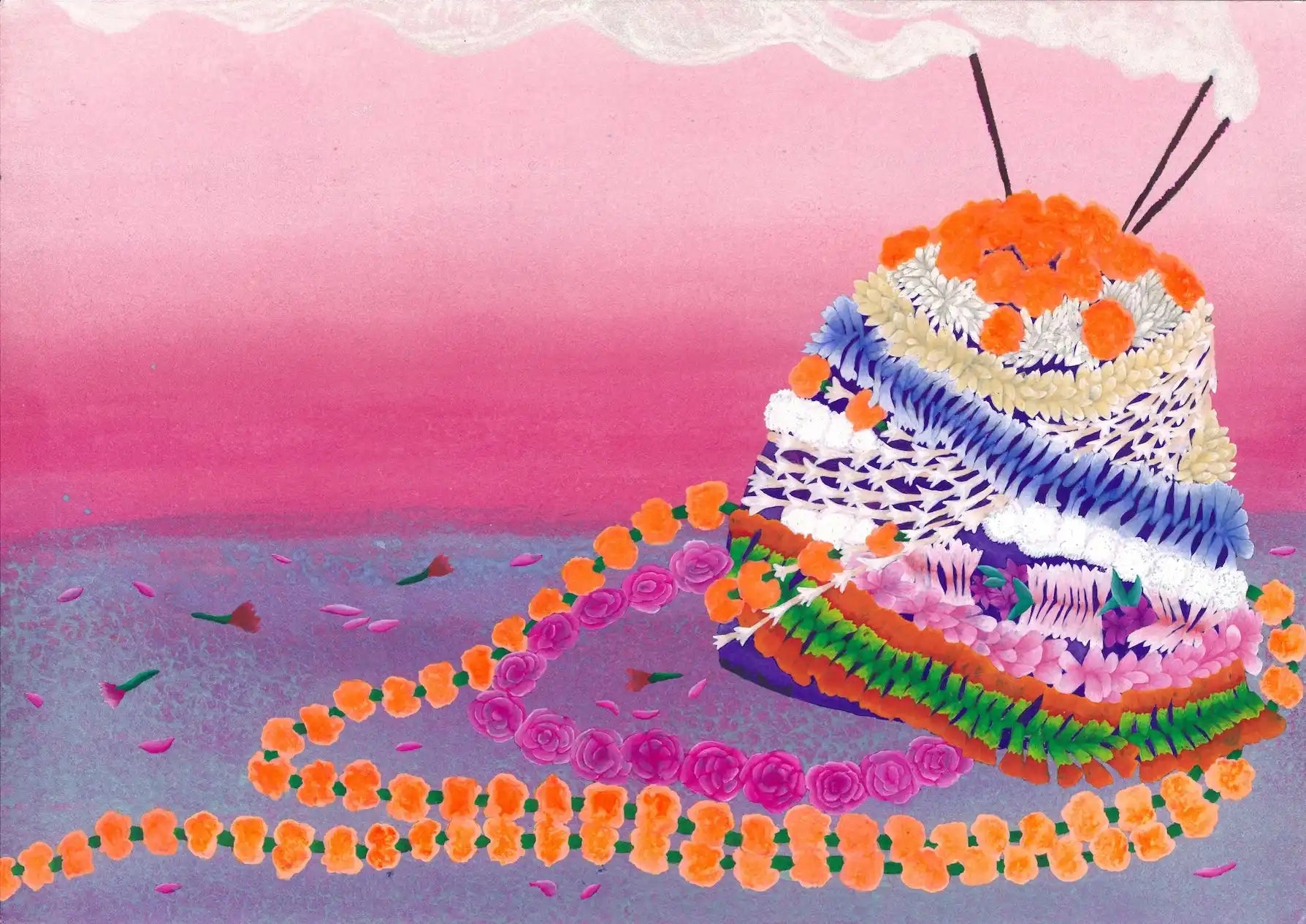 Decorated floral tower.