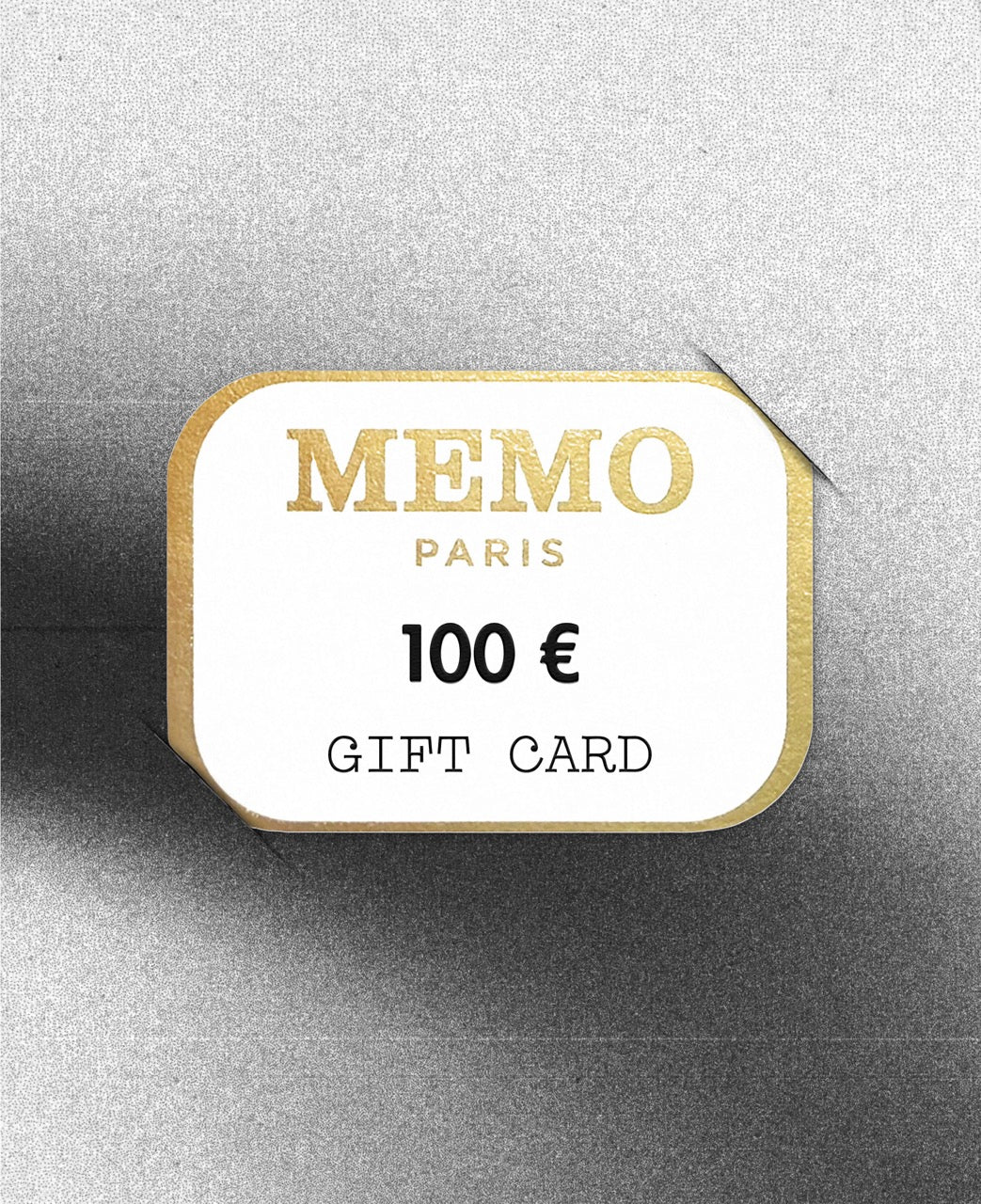 White rectangular memo paris gift card with gold foil lettering and border celebrating dream destinations 100 euro value — vue alternative