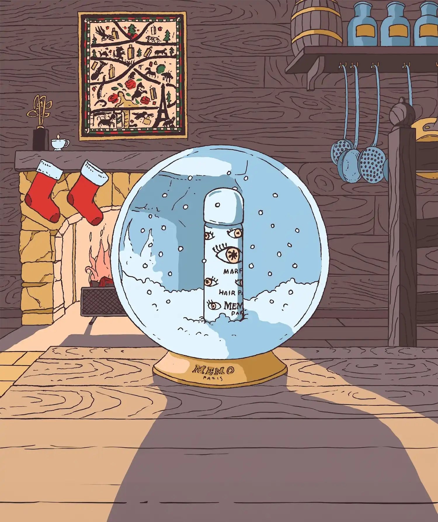 Snow globe with a spray can inside.